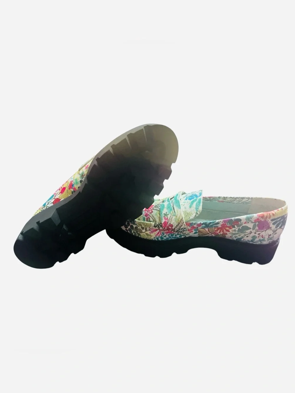 Franco Sarto Balin Floral Faux Leather Penny Loafers Chunky Lug Sole Size 6.5